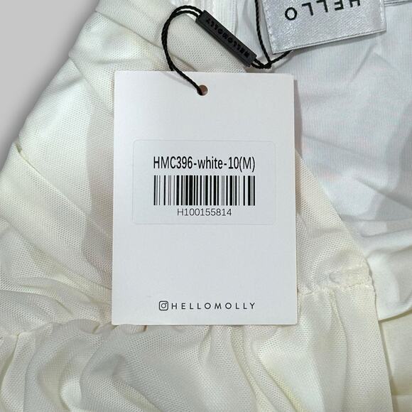 Hello Molly White One-Shoulder Bodysuit with Sheer Puff Sleeve – Size Medium - Picture 4 of 5